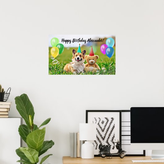 Niedlich Corgi Happy Birthday Party Poster (Heimbüro)