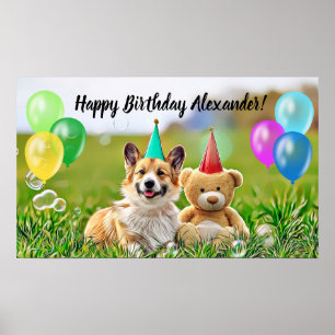 Niedlich Corgi Happy Birthday Party Poster