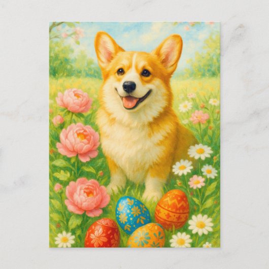 Niedlich Corgi Happy Ostereier Postkarte (Vorderseite)