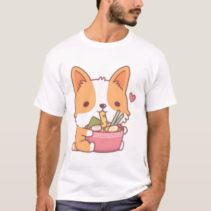 Niedlich Corgi Hund essen Ramen T-Shirt