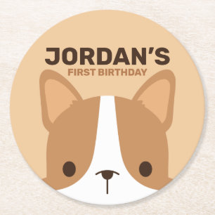 Niedlich Corgi Hund Geburtstag Runder Pappuntersetzer