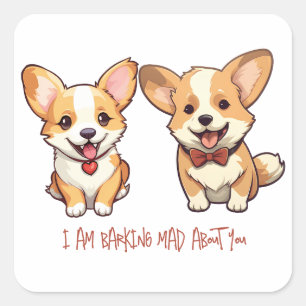 Niedlich Corgi Hund Jubiläum Valentine Quadratischer Aufkleber