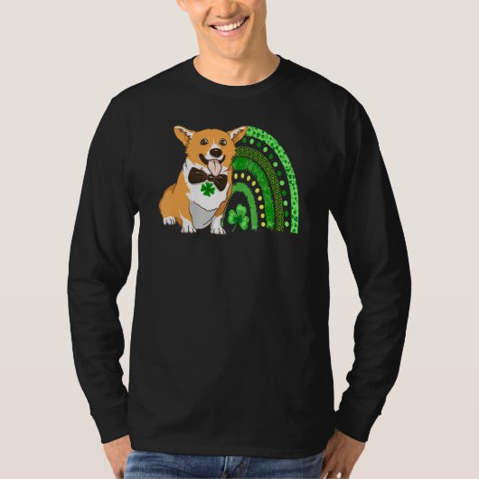 Niedlich Corgi Leprechaun Rainbow Kleeblatt St Pat T-Shirt (Vorderseite)