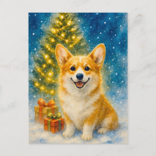 Niedlich Corgi Merry Happy Christmas Tree Postcard Postkarte