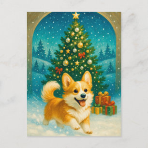 Niedlich Corgi Merry Happy Christmas Tree Postcard Postkarte