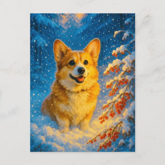 Niedlich Corgi Merry Happy Christmas Tree Postcard Postkarte (Vorderseite)