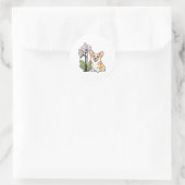Niedlich Corgi mit Orchidea Runder Aufkleber (Tasche)