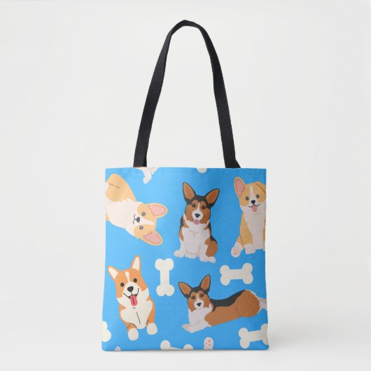 Niedlich Corgi Muster Blau Tasche (Vorderseite)