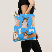 Niedlich Corgi Muster Blau Tasche (Von Nahem)