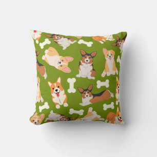 Niedlich Corgi Muster Green Kissen