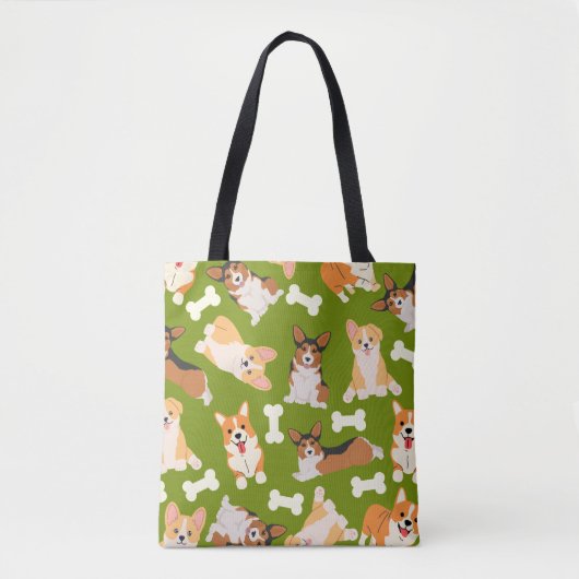 Niedlich Corgi Muster Green Tasche (Vorderseite)