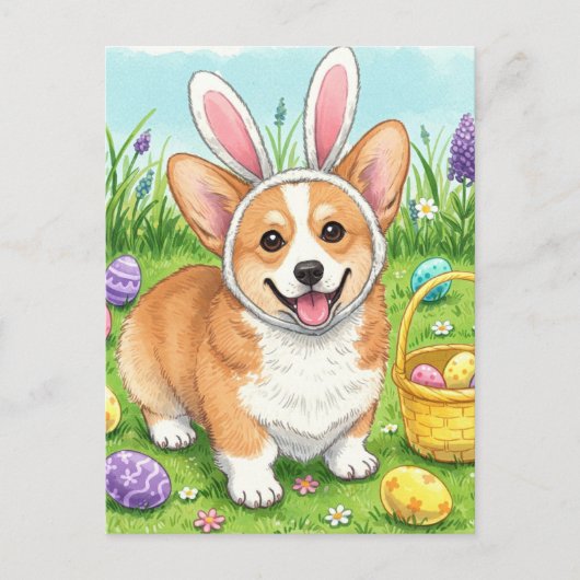 Niedlich Corgi Ostereier Postkarte (Vorderseite)
