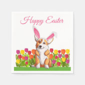 Niedlich Corgi Ostergeblasen Tulip Blume Party Serviette (Vorderseite)