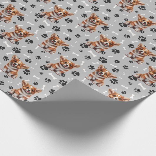Niedlich Corgi Puppy Paw Prints Jeden Anlaß Geschenkpapier (Ecke)