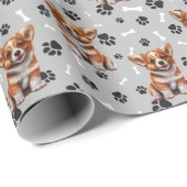 Niedlich Corgi Puppy Paw Prints Jeden Anlaß Geschenkpapier (Rolleneckpunkt)