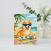 Niedlich Corgi Sonnenbrille Palm Beach Postcard Postkarte (Stehend Vorderseite)