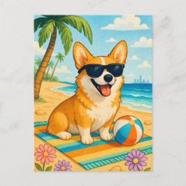 Niedlich Corgi Sonnenbrille Palm Beach Postcard Postkarte