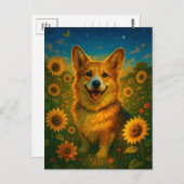 Niedlich Corgi Sunflowers Welsh Corgi Queen Postca Postkarte (Vorne/Hinten)