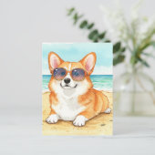 Niedlich Corgi Sunglasses Beach Ocean Summer Postc Postkarte (Stehend Vorderseite)