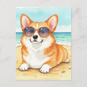 Niedlich Corgi Sunglasses Beach Ocean Summer Postc Postkarte