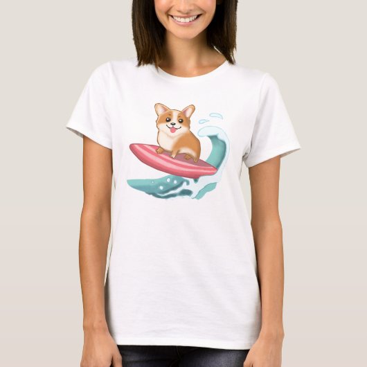 Niedlich Corgi Surfing T-Shirt (Vorderseite)