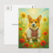 Niedlich Corgi Ukraine Sonnenblume Walisische Köni Postkarte (Vorne/Hinten)