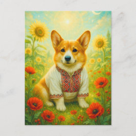 Niedlich Corgi Ukraine Sonnenblume Walisische Köni Postkarte