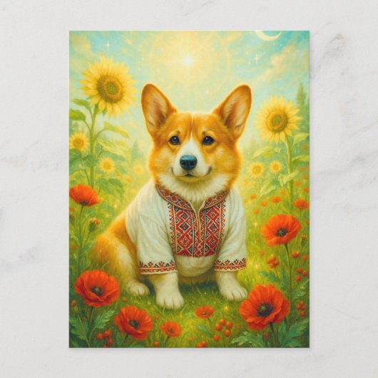 Niedlich Corgi Ukraine Sonnenblume Walisische Köni Postkarte (Vorderseite)