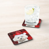 Niedlich Coton de Tulear Dog Red Holiday Kariert Getränkeuntersetzer (Rechte Seite)