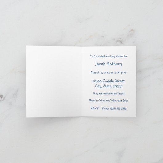 Niedlich Country Blue Floral Squirrel Baby Dusche Einladung (Innenseite)