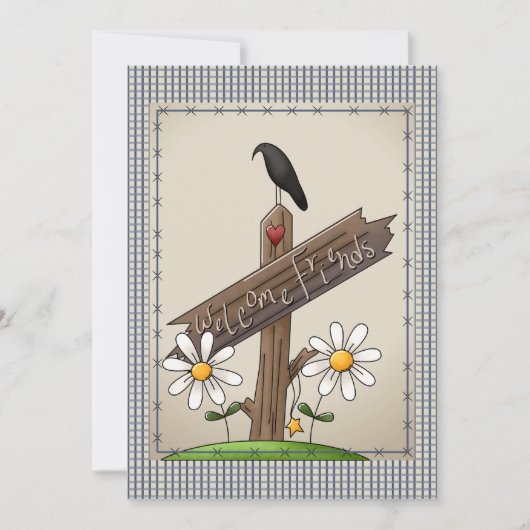 Niedlich Country Blue Gingham Karos Babydusche Einladung (Vorderseite)