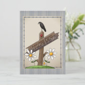 Niedlich Country Blue Gingham Karos Babydusche Einladung (Stehend Vorderseite)