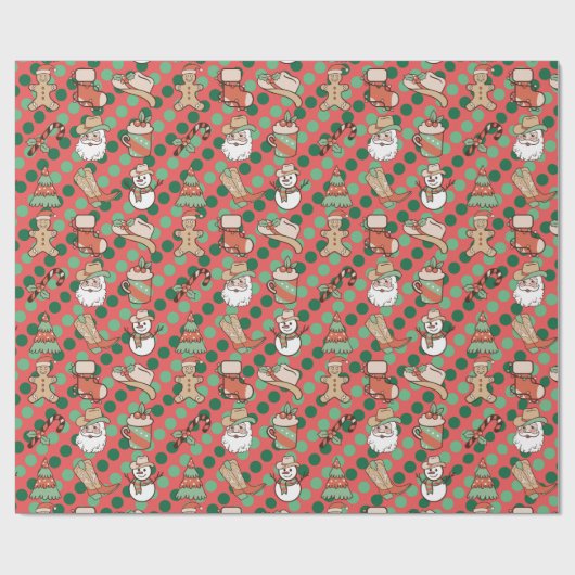 Niedlich Country Western Cowboy Polka Dot Weihnach Geschenkpapier (Flach)