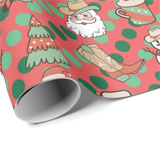 Niedlich Country Western Cowboy Polka Dot Weihnach Geschenkpapier (Rolleneckpunkt)