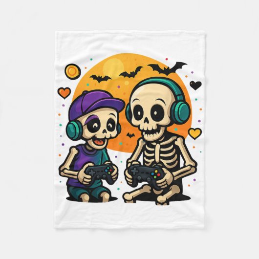 Niedlich Cousin Crew Skeleton Gamer Halloween Vide Fleecedecke (Vorderseite)