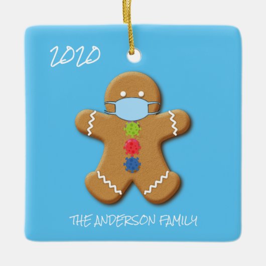 Niedlich Covid Gingerbread Mann Weihnachtsbaum Keramikornament (Vorderseite)