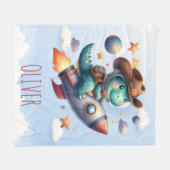 Niedlich Cowboy Astronaut Dinosaurier Riding Space Fleecedecke (Vorderseite (Horizontal))