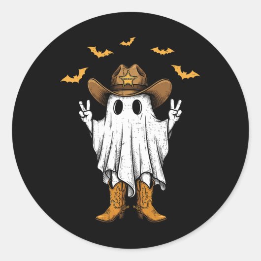 Niedlich Cowboy Ghost Sheriff Peace Funny Hallowee Runder Aufkleber (Vorderseite)