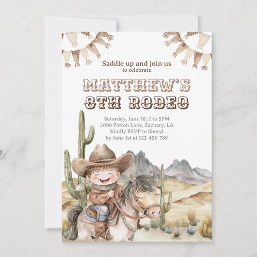 Niedlich Cowboy-Rodeo Einladung (Vorderseite)