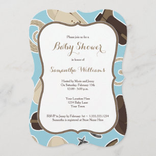 Niedlich Cowboy Theme Babydusche Invite Blue Brown Einladung