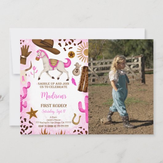 Niedlich Cowgirl Geburtstag Foto Einladung (Vorderseite)