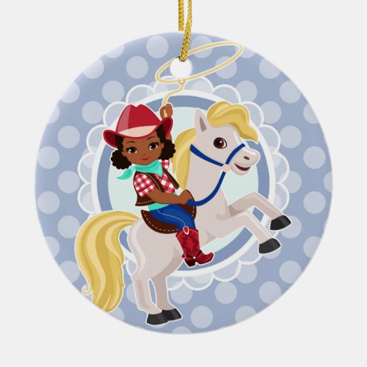Niedlich Cowgirl Horse - Rodeo African American Gi Keramik Ornament (Vorne)