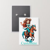 Niedlich Cowgirl Riding Pony Thunder_Cove Button (Vorderseite/Rückseite)