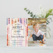 Niedlich Crayon Pastel Little Artist Foto Geburtst Einladung (Stehend Vorderseite)
