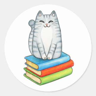 Niedlich Crazy Cat Lady Bookworm Lesebuch Runder Aufkleber