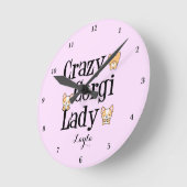 Niedlich Crazy Corgi Lady Personalisiert Pink Runde Wanduhr (Winkel)