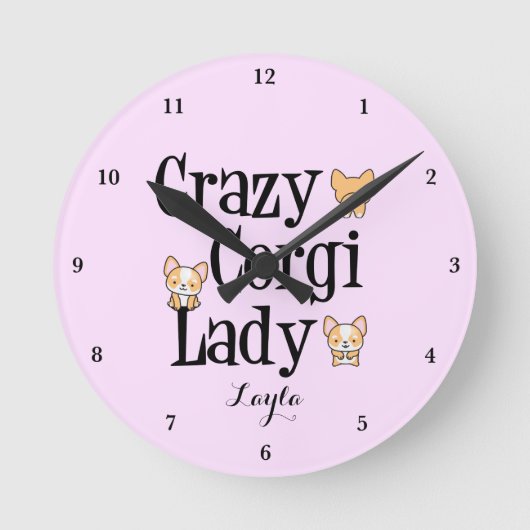 Niedlich Crazy Corgi Lady Personalisiert Pink Runde Wanduhr (Vorderseite)