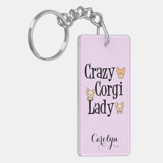 Niedlich Crazy Corgi Lady Pink Schlüsselanhänger (Vorderseite links)