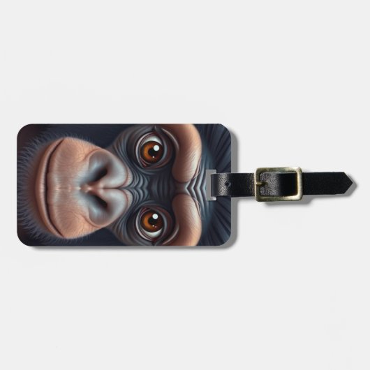 Niedlich Crazy Funny Chimpanzee Anime Portrait Gepäckanhänger (Vorderseite horizontal)