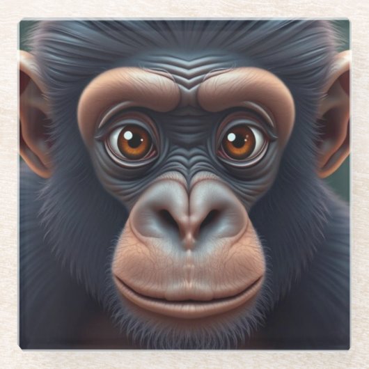 Niedlich Crazy Funny Chimpanzee Anime Portrait Glasuntersetzer (Vorderseite)